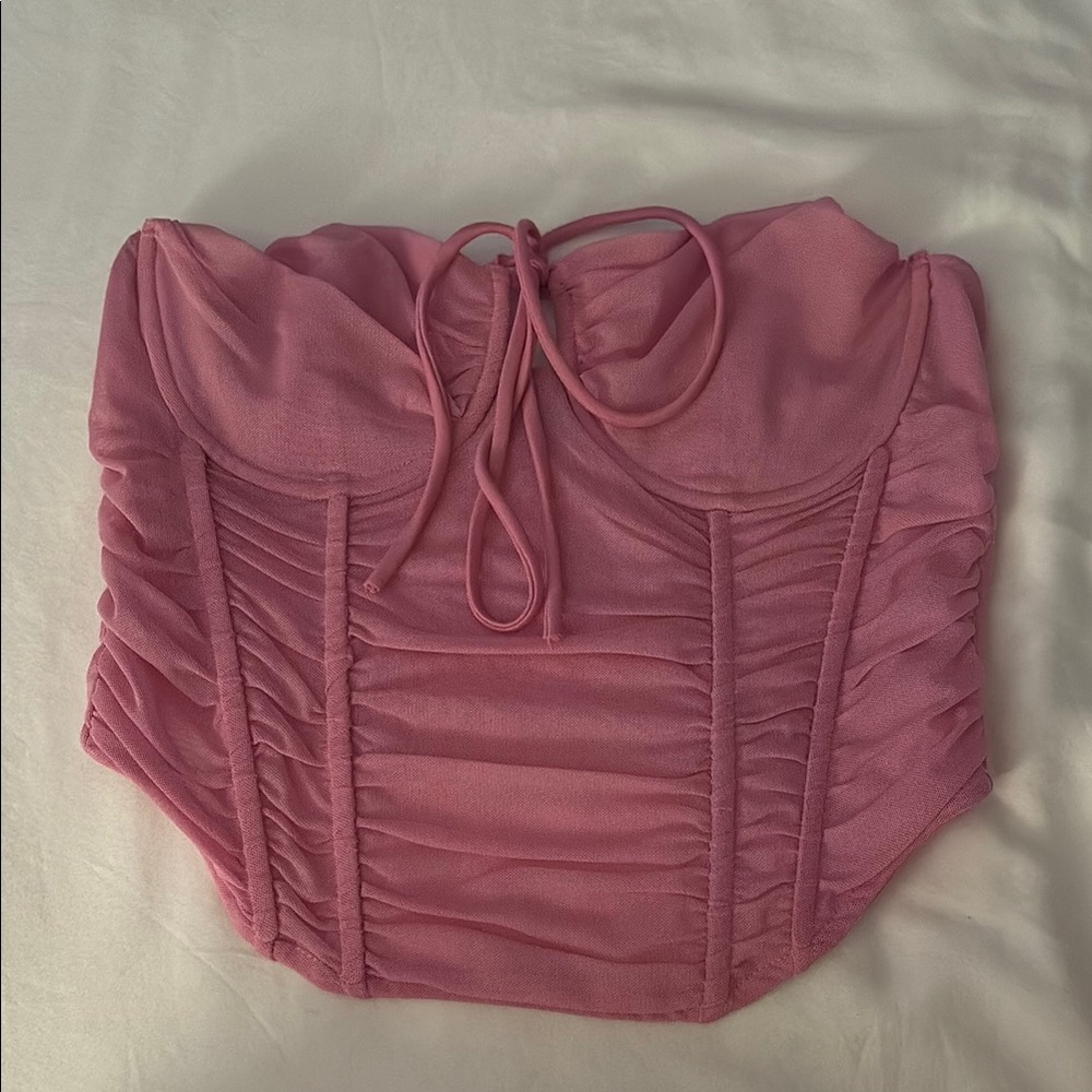 Zara Pink Sleeveless Ruched Bodysuit